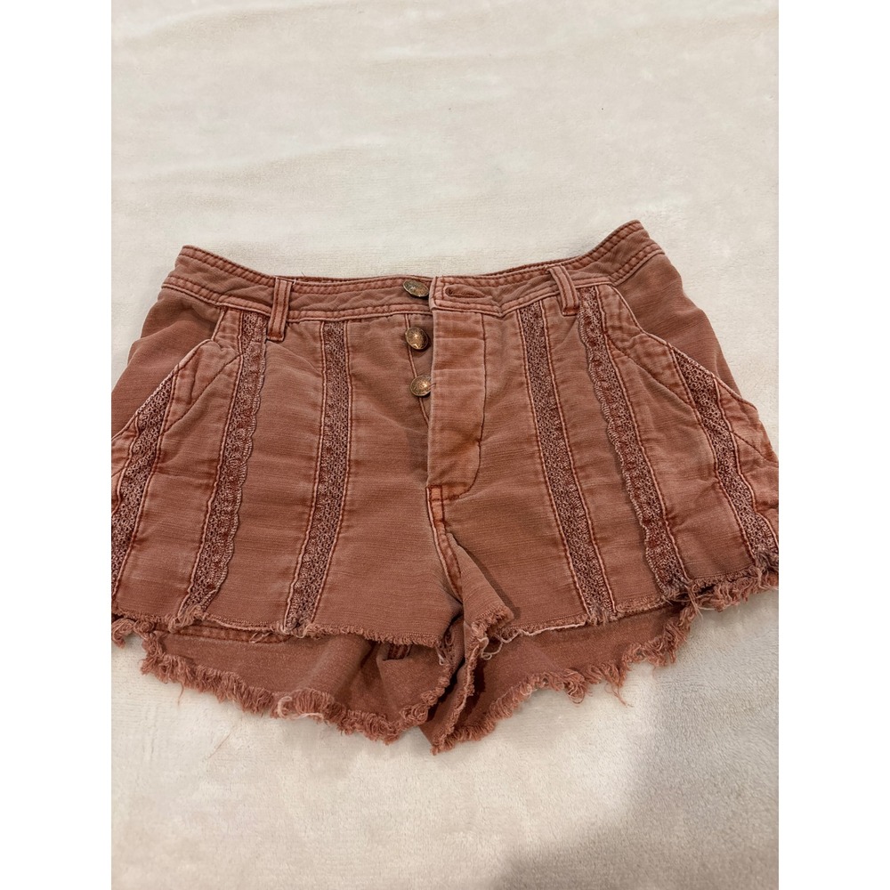 Free People Terracotta Lace Trim Button Fly Cut Off Shorts Size 6